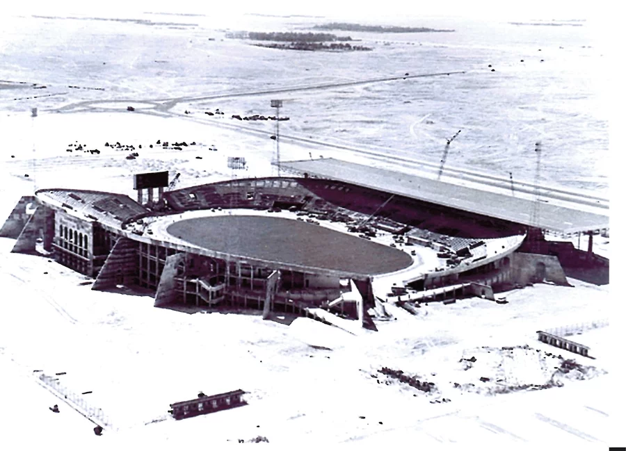 An aerial shots of the Khalifa International Stadium in 1976