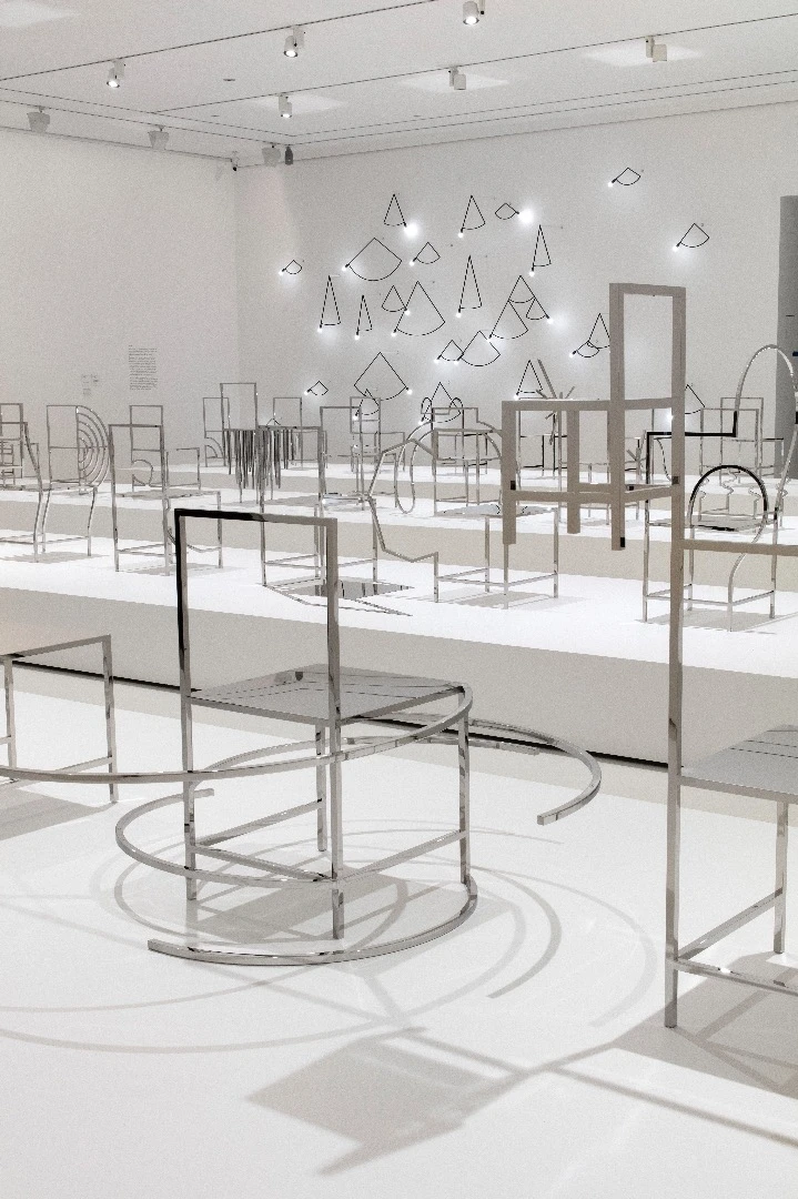 Installation view of Nendo, Manga chairs, 2015 on display in NGV Triennial at NGV International, 2017