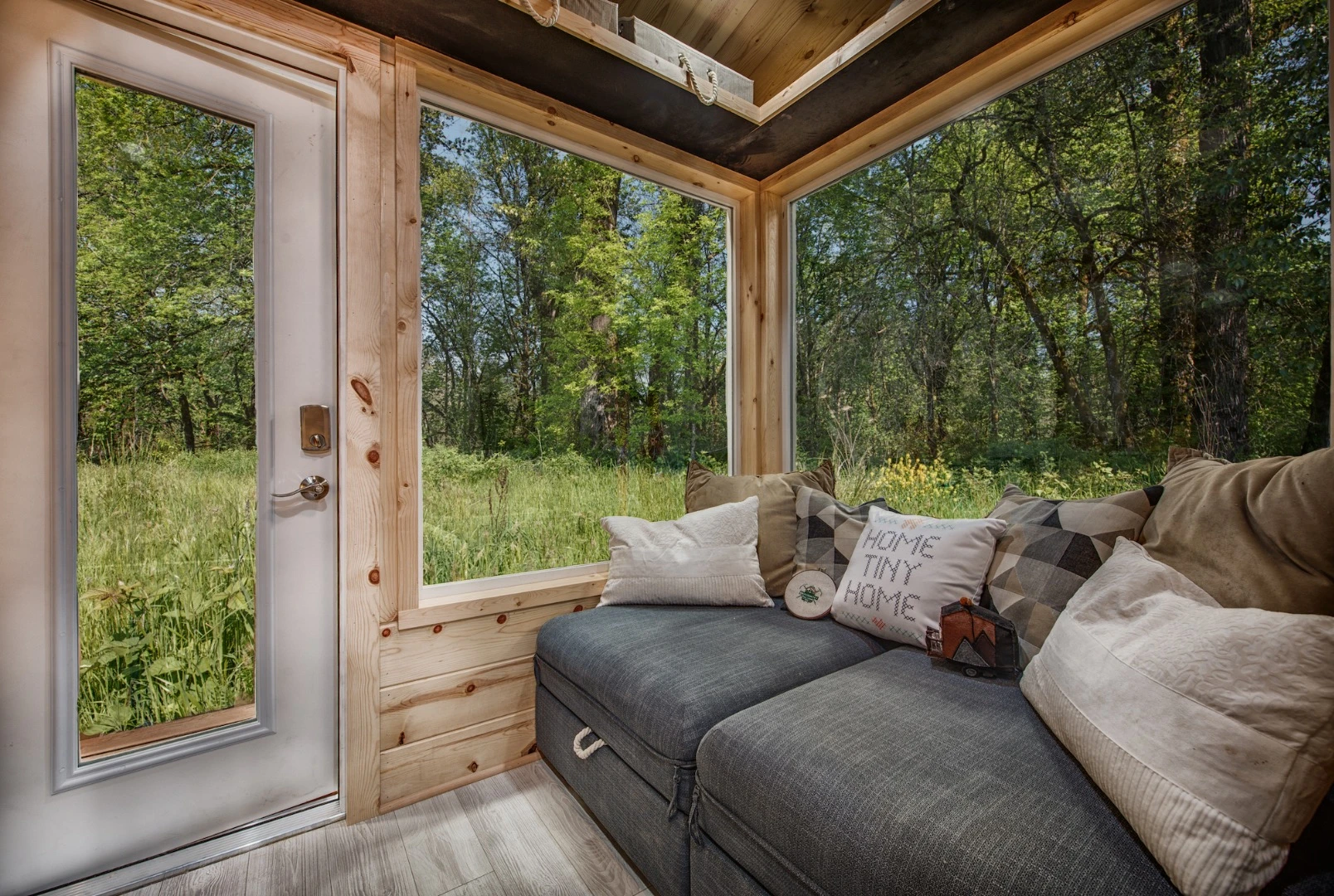 The Acorn's living room includes a sofa bed