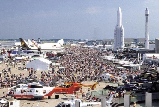 The view from above the paris Air Show shows the A300-600ST among the bigger planes at top left.