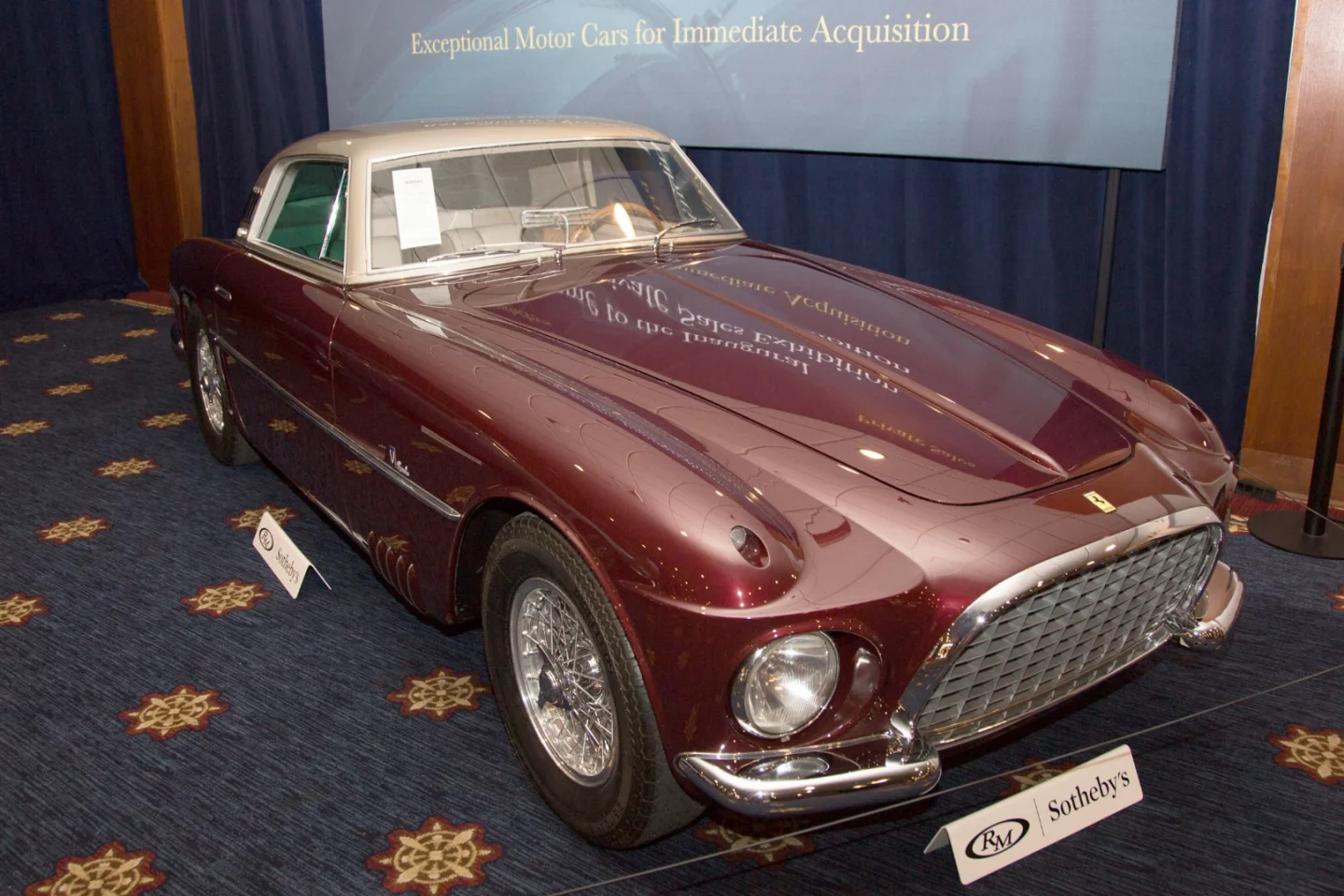 2018 Monterey Car Week Auction Report | 1954 Ferrari 375 America Coupe by Vignale | Failed to reach reserve price. High bid: $3,250,000 | Estimate: from $3,500,000 to $5,000,000 Auction: RM-Sothebys | Lot 163 | Official Description