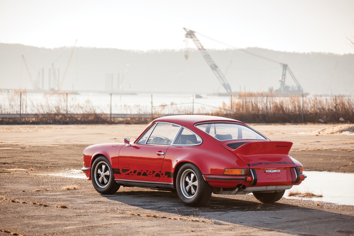 1973 Porsche 911 Carrera RS 2.7 Touring ($775,000 - $975,000). A near perfect example of the original first series 911, this RS has covered less than 1,000 miles since a complete restoration. In 2013, at the 30th annual Concours d’Elegance of Colorado, it won the Early Porsche category and was awarded an unprecedented score of 240.6 points (out of 240) by the Porsche Club of America. Photo: Erik Fuller ©2015, courtesy of RM Sotheby's