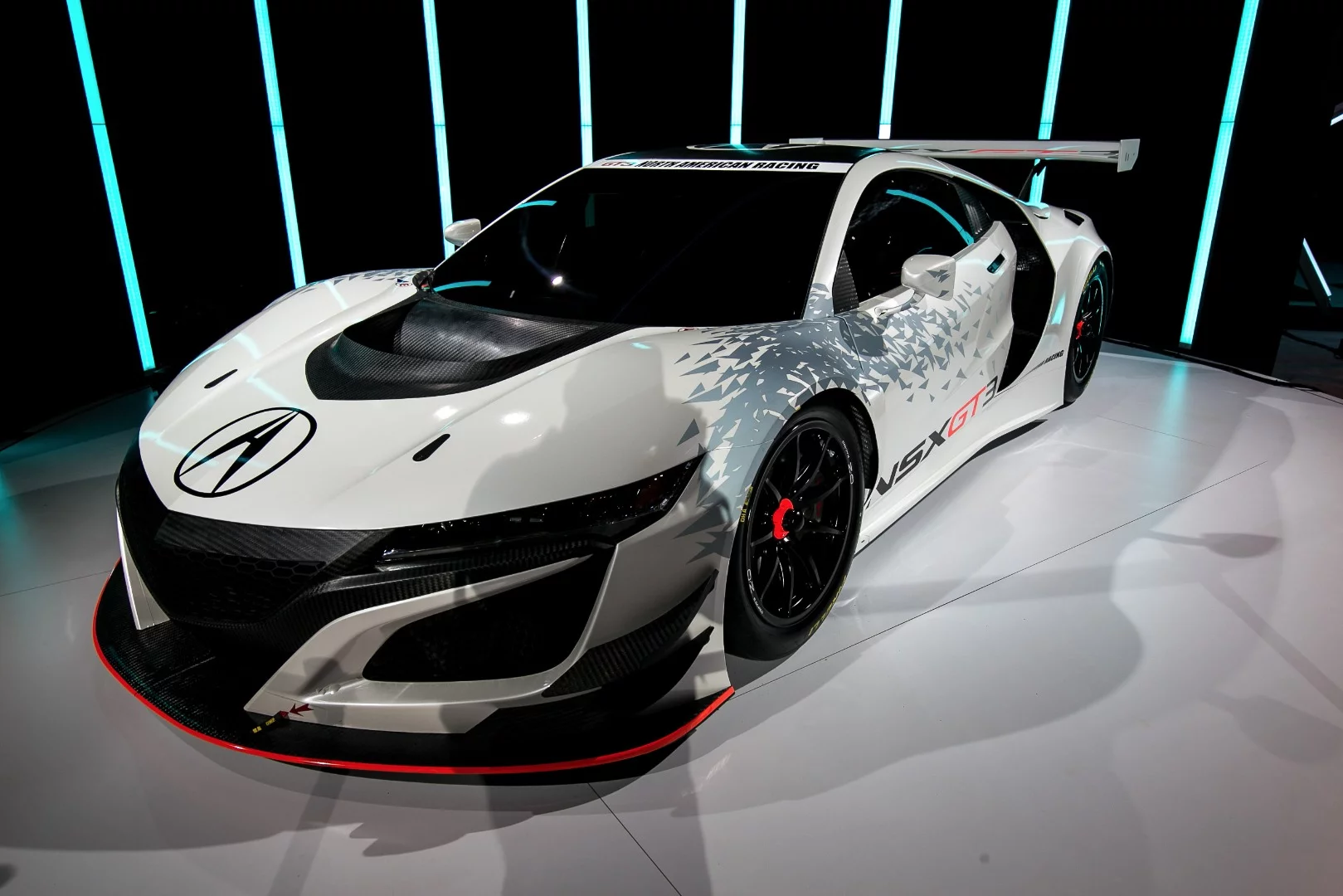 The Acura NSX GT3 drops the road going car's electric boost unit for lightweight, pure rear drive handling