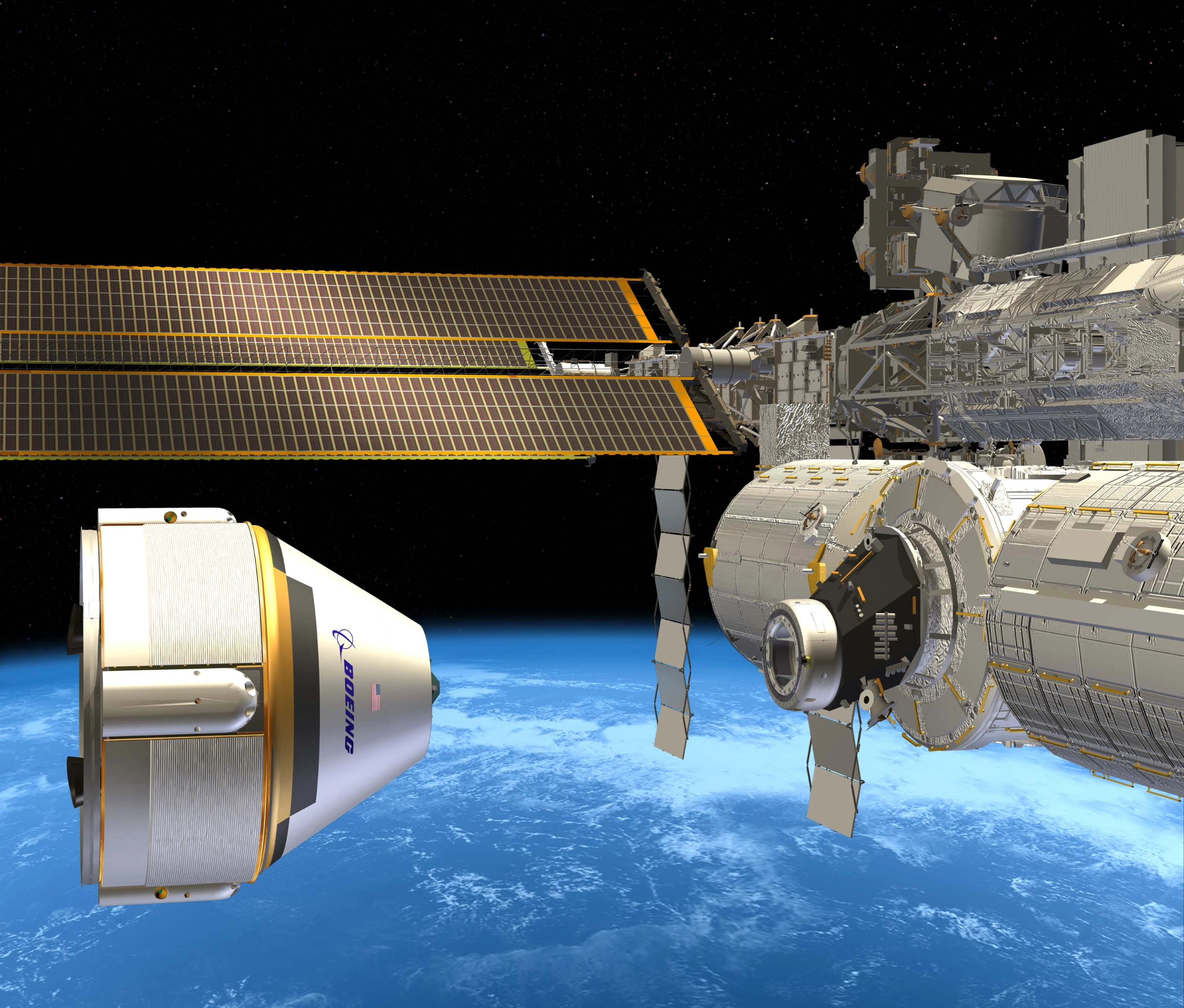 Artist's impression of the CST-100 approaching the ISS