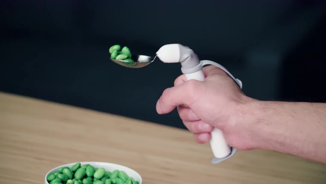 The Liftware Level is a motorized utensil that automatically bends itself to counteract involuntary hand movements, to allow people afflicted with disorders like Parkinson's and Huntington's disease to feed themselves