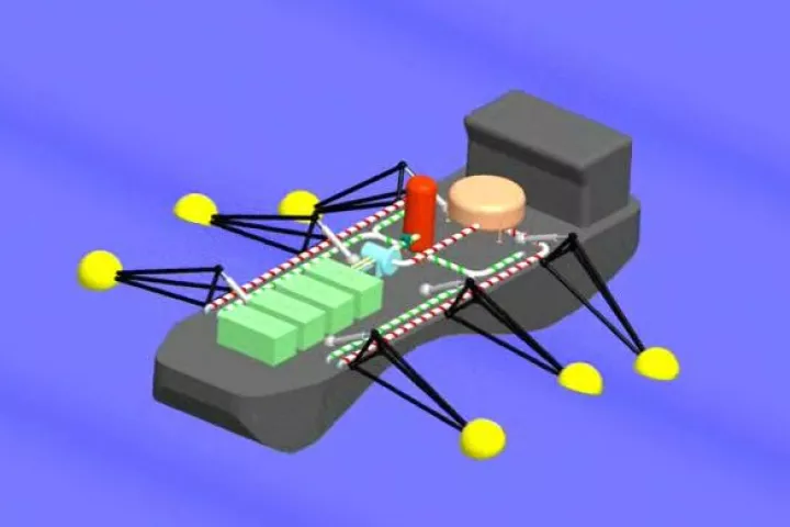 A proposed wave-power system could be installed on ships, which would regularly return to shore to deliver power to the grid (Image: Fraunhofer)