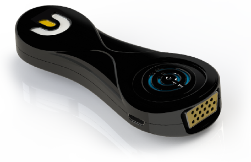 No data is stored on the WeKast dongle itself, and communication is encrypted through a secure connection