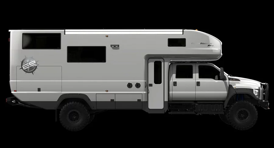 The EarthRoamer XV-HD is 35 ft (10.7 m) long, 8.5 ft (2.6 m) wide and 13 ft (4 m) high