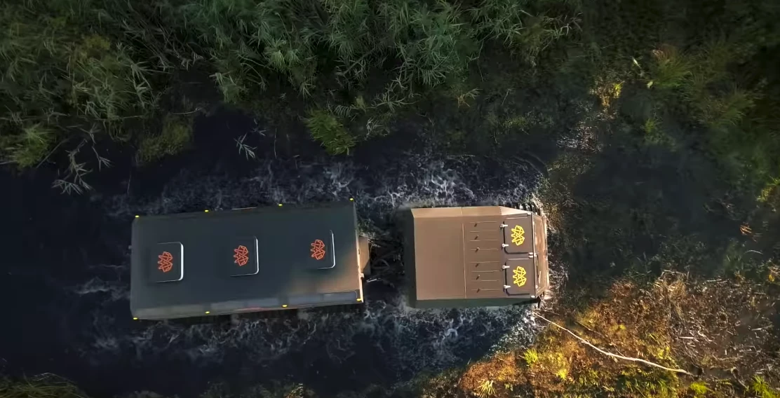 The Ark can swim through water at speeds up to 3.7 mph