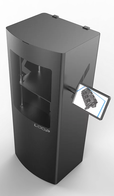 The Loop 3D printer has a built-in computer with touchscreen display for setting up and slicing print jobs