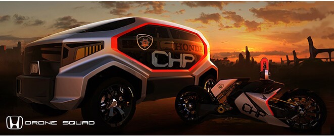 The Auto-Drone (left) can deploy two-wheel unmanned Moto-Drones