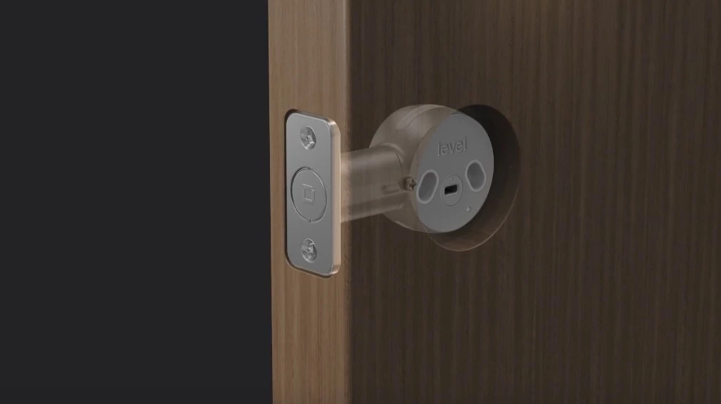 An x-ray view of an installed Level Lock, minus the old lock's cylinder housings