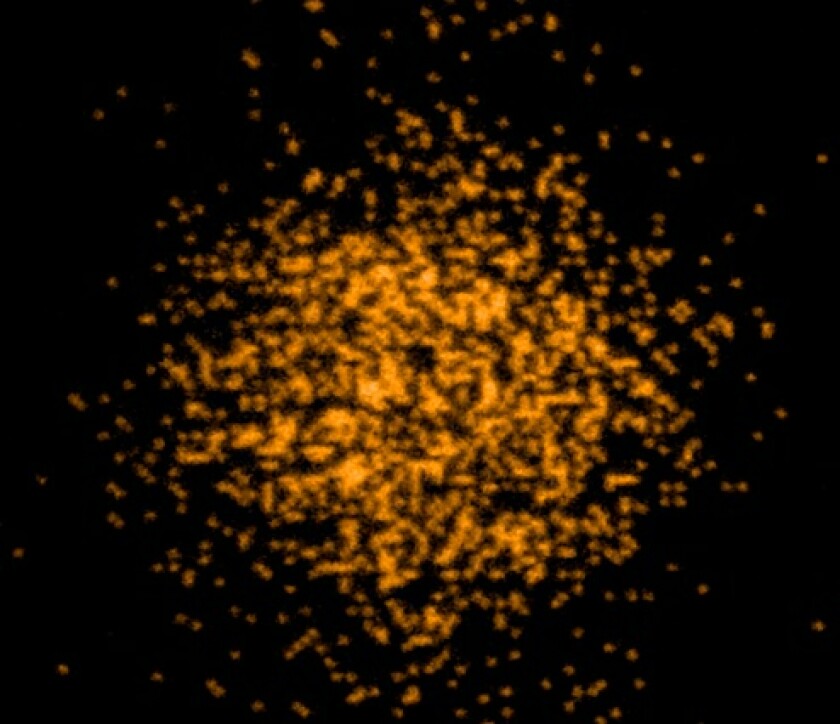 A Quantum gas microscope for fermionic atoms. The atoms, potassium-40, are cooled during imaging by laser light, allowing thousands of photons to be collected by the microscope.