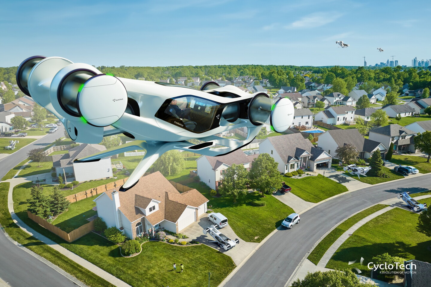 Designed for an entirely theoretical future in which everyone's allowed to do vertical takeoff and landing from their driveways