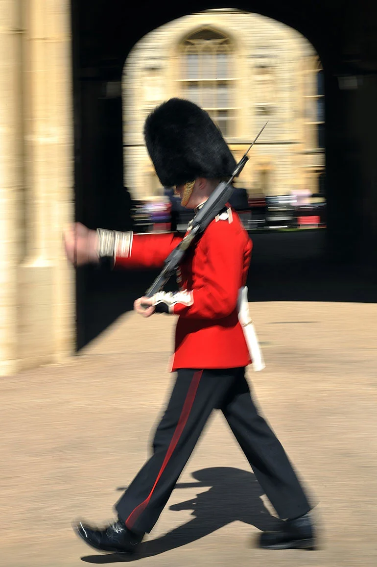 The uniform is old-fashioned but the gun is not