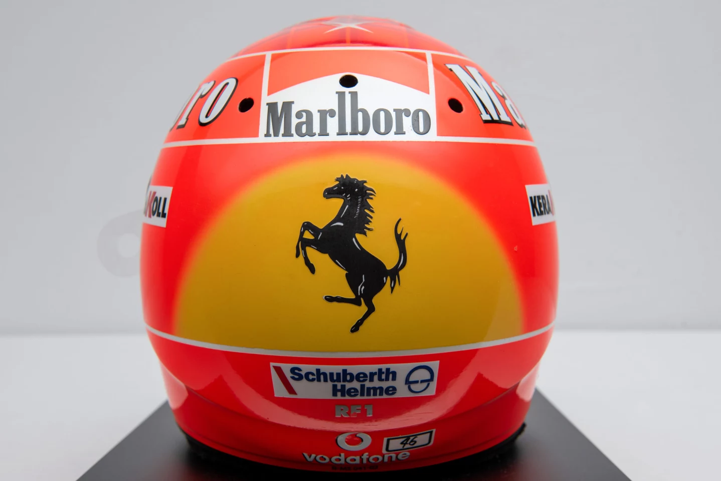 This helmet was used by Michael Schumacher in just two races, for one first and one second place. The second place won him a title.