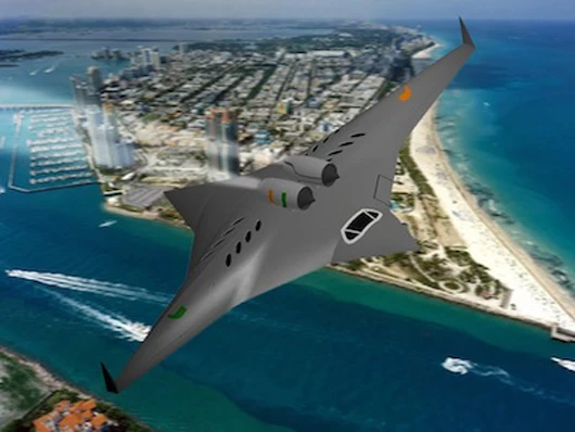 The supersonic bi-directional flying wing (SBiDir-FW) aircraft in low-speed configuration (Image: University of Miami)