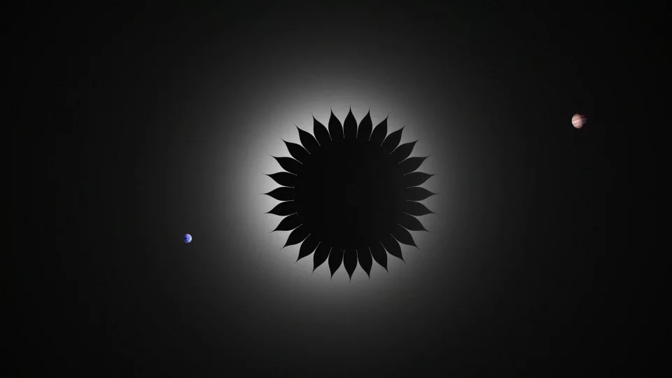 Starshade blocks starlight, allowing any orbiting planets to become visible (Image: NASA)