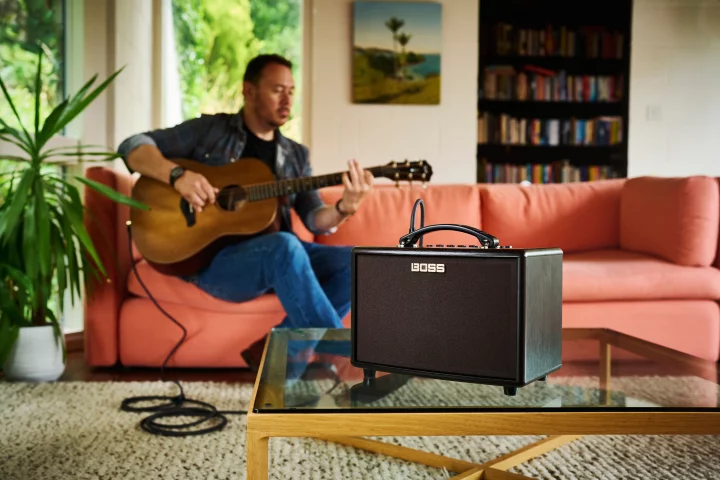 Boss says that the AC-22LX with Air Feel tech will "faithfully reproduce your sound with clarity" at performance volume