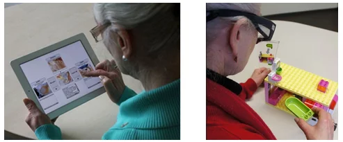 Basic principles of the ADAMAAS system: Detection of the cognitive action structure (left). Supportive prompting on the AR plane (right)