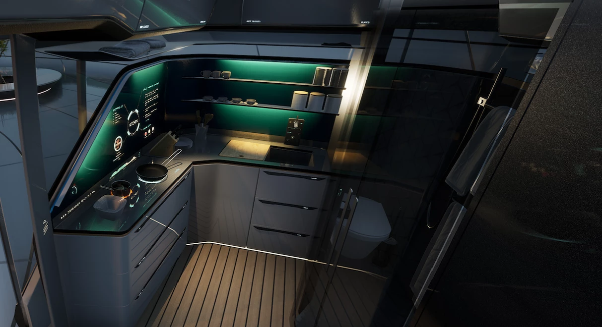 Full wraparound kitchen, complete with digital recipe/shopping list display