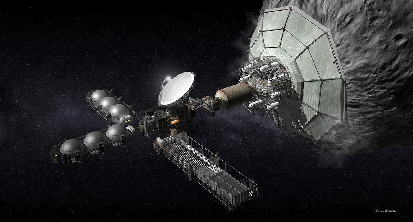 According to Versteeg, space stations will only be possible by using materials processed from nearby asteroids (Image: Bryan Versteeg / Spacehabs.com)