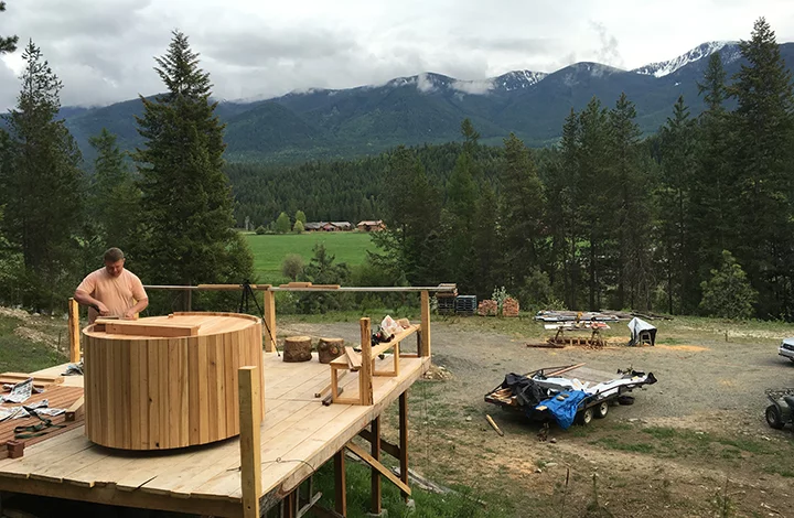 The wood-fired hot tub