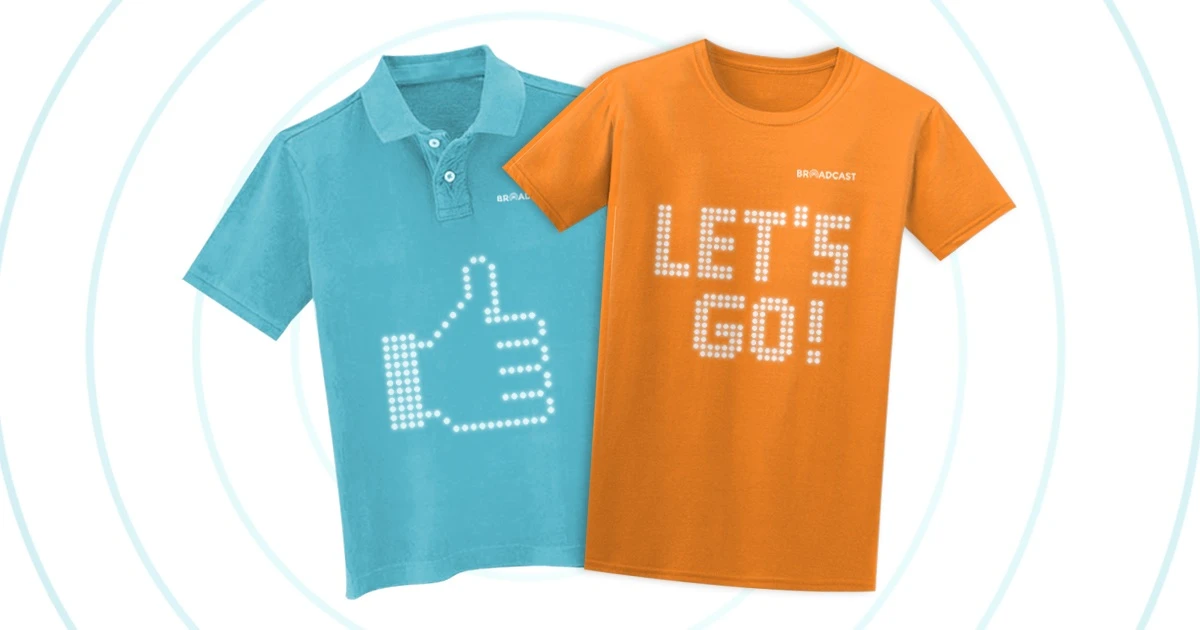 Broadcast Wearable's LED t-shirts let you draw and write your own designs, and swap through them on the go