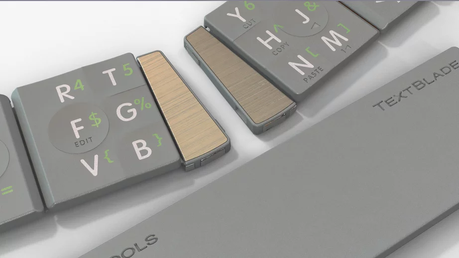 The TouchBlade's three pieces snap together magnetically