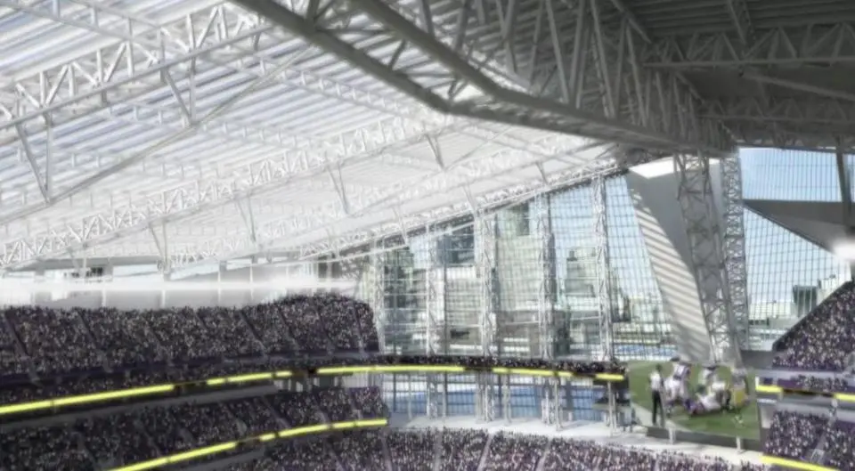 Close-up interior view of the stadium roof