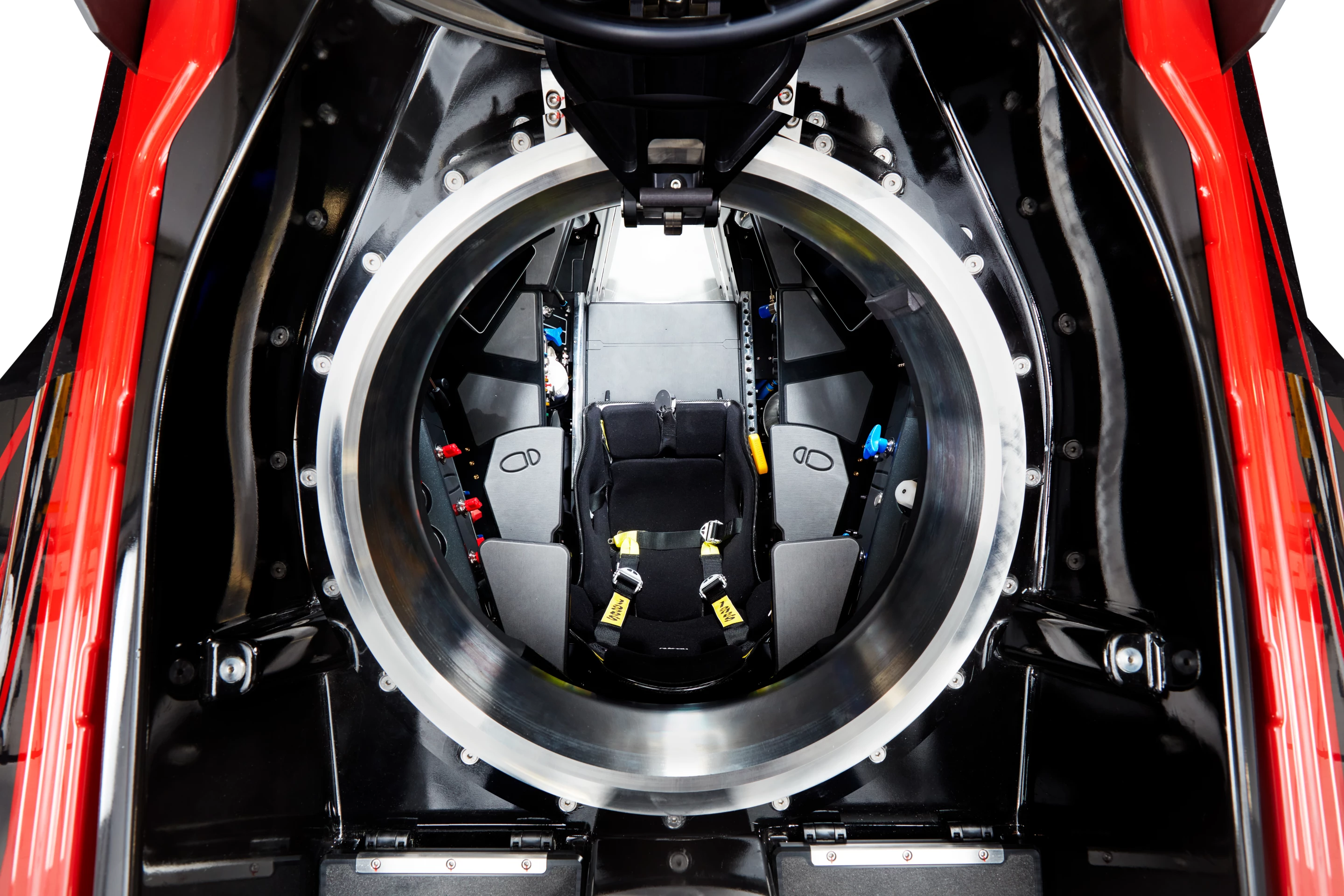 Steps into U-Boat Worx’s signature ultra-clear acrylic hull can fold either side of the rear seat when not in use