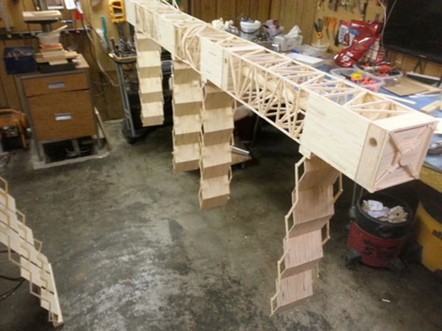 Solar arrays, trusses, module the Space shuttle, and communication components are all built from matchsticks, each individually placed one at a time