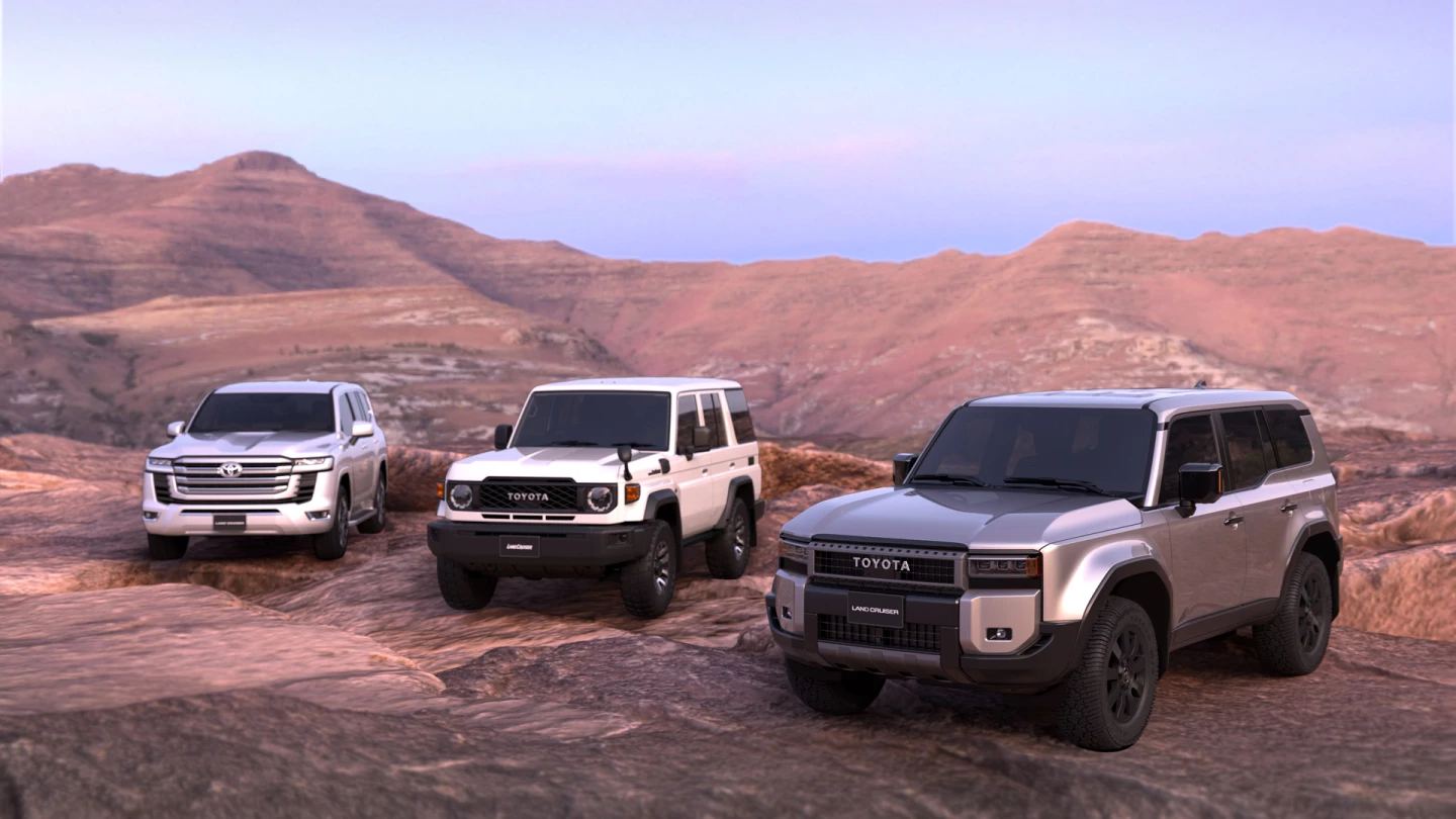 The 250 Series is THE Land Cruiser in the US, but in other global markets, it joins the flagship 300 Series (far left) and updated 70 Series in a three-model offering