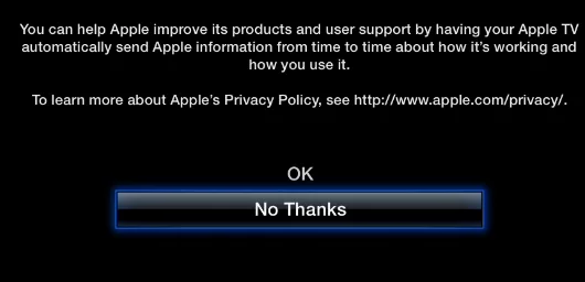 Send usage info to Apple? No Thanks