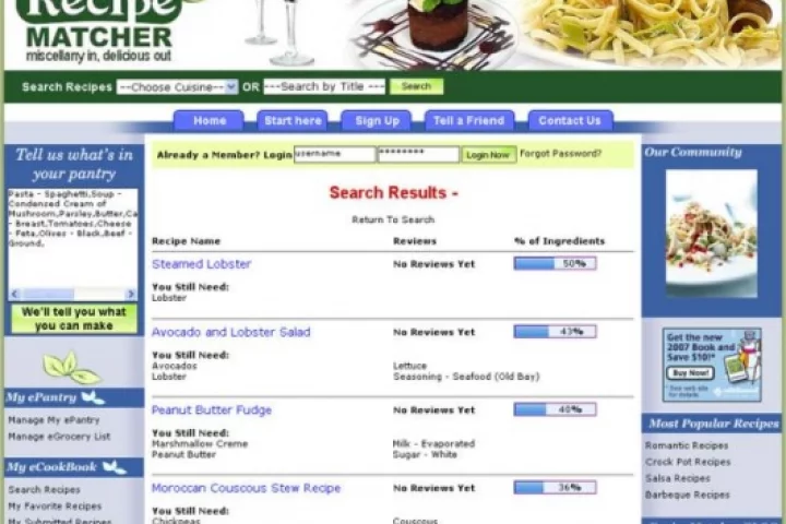 Recipe Matcher turns the cookbook upside down to use ingredients you've already got.