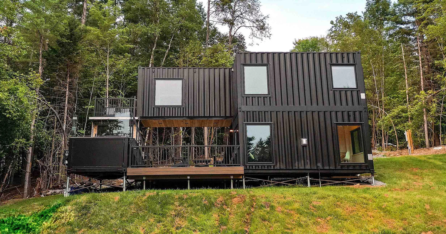 The Vermont Villa is an impressive shipping container-based house that has a spacious interior, and includes its own pool and sauna