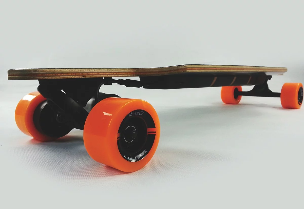 The E-Go Cruiser's flexible battery casing lets the board flex more naturally