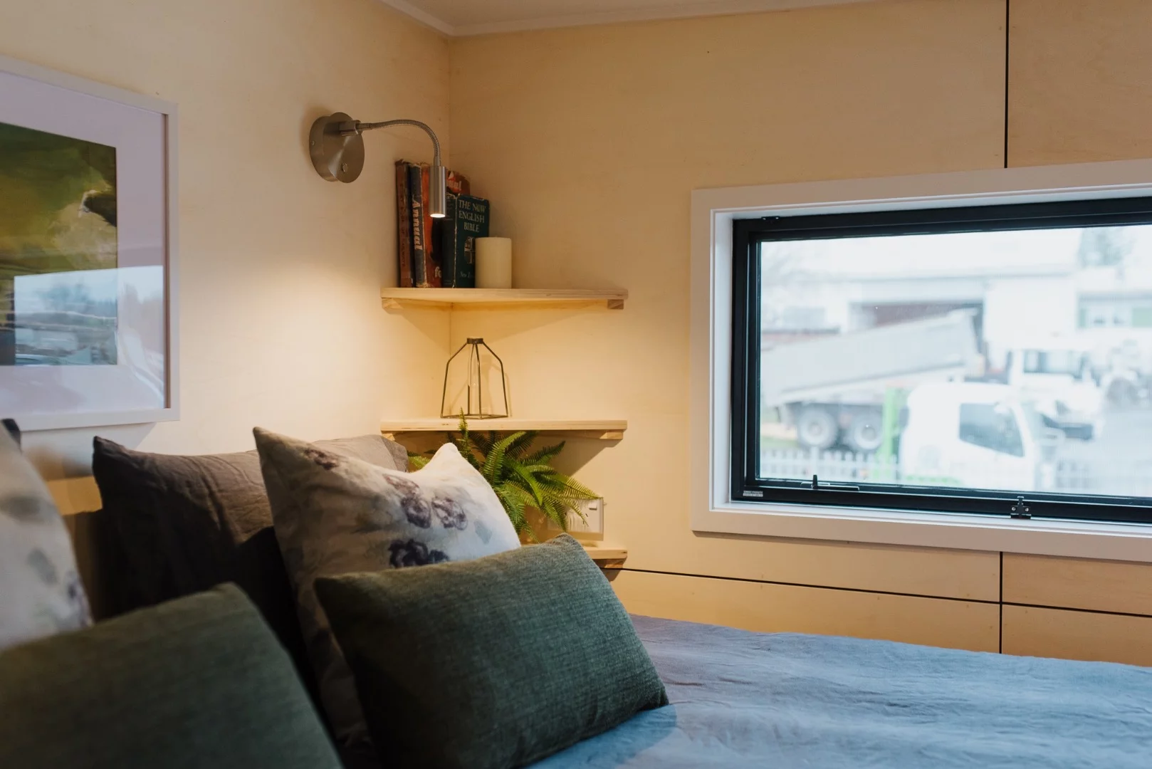 The Green Hill Farm Tiny House's windows have insect screens fitted