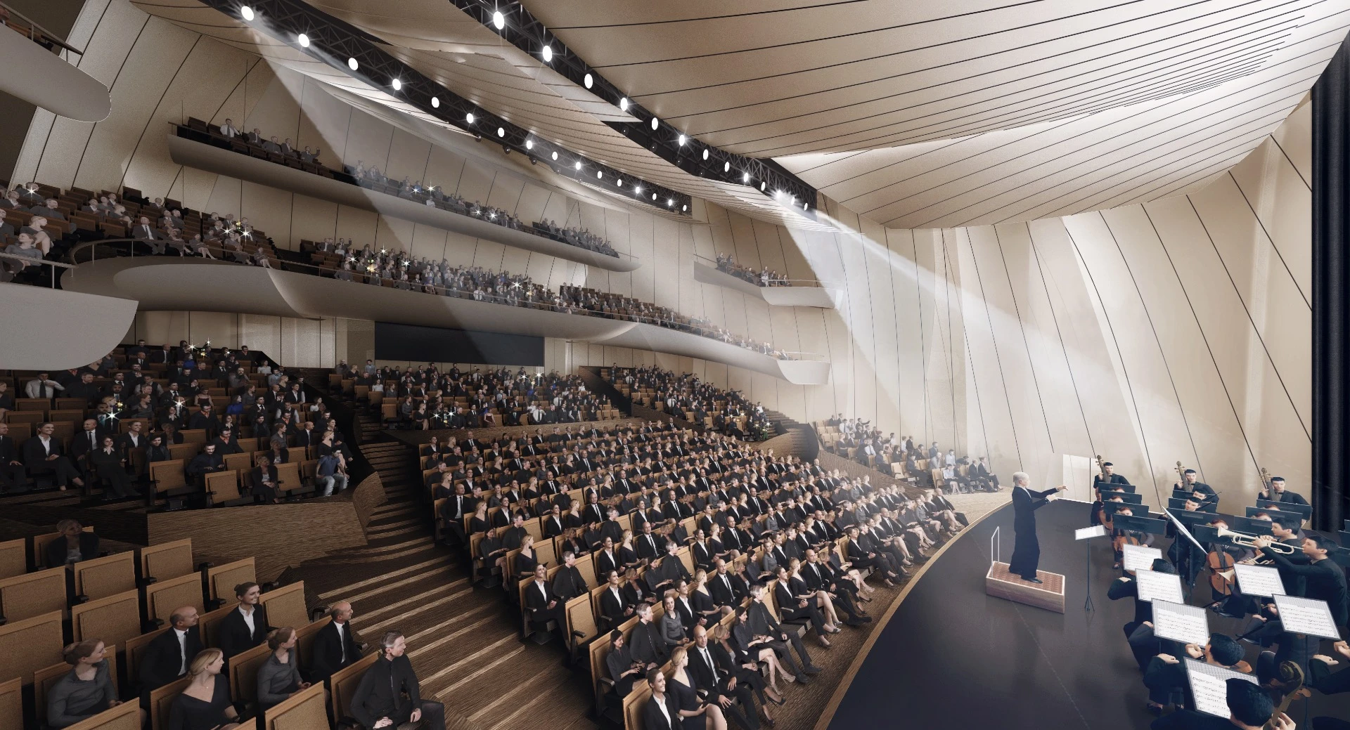 The Yiwu Grand Theater will include the main grand theater, a medium-sized theater, and a conference center