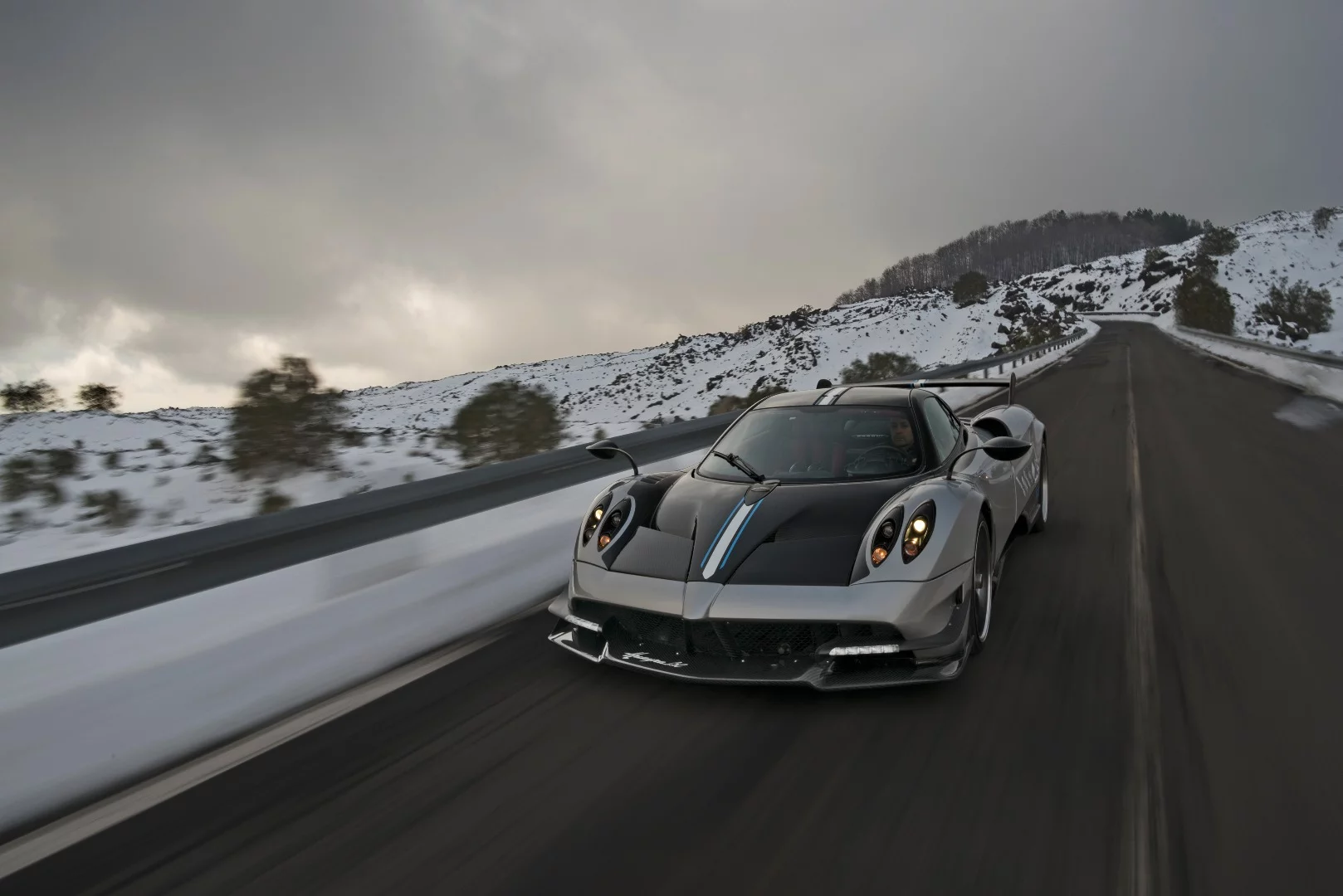 Pagani's Huayra BC applying some heat to a cold road