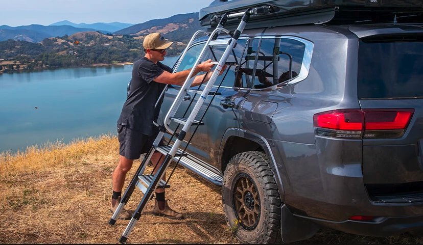 ARB goes with a fold-out step ladder for safer, stabler climbing and descending