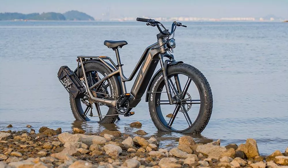 Fiido's fat-tire adventure ebike can be had with one downtube battery and two range extenders mounted to a special rack for up to 400 km of all-terrain riding