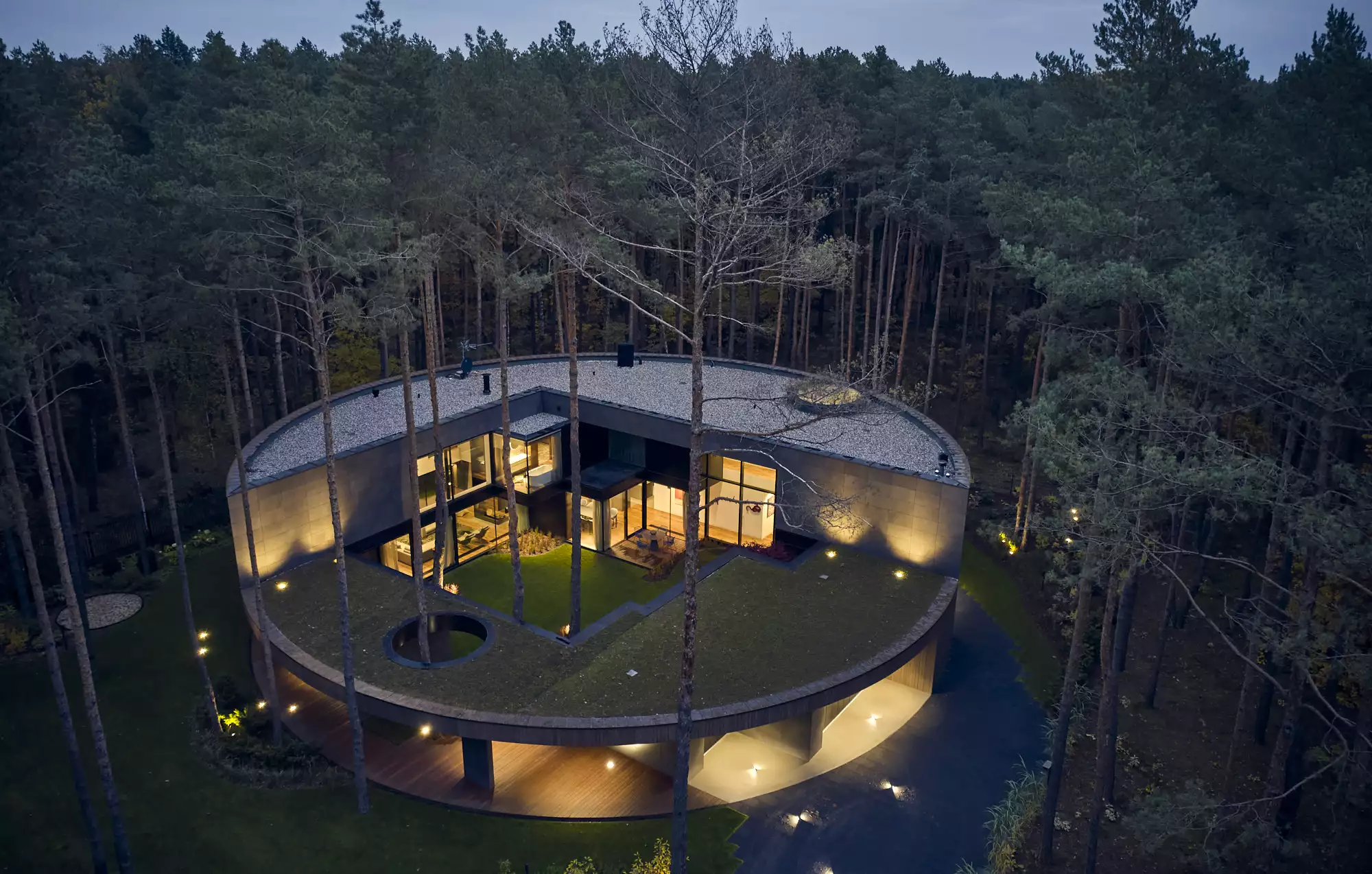 Circle Wood consists of a reinforced concrete structure that's clad in Okume wood sourced from West Africa