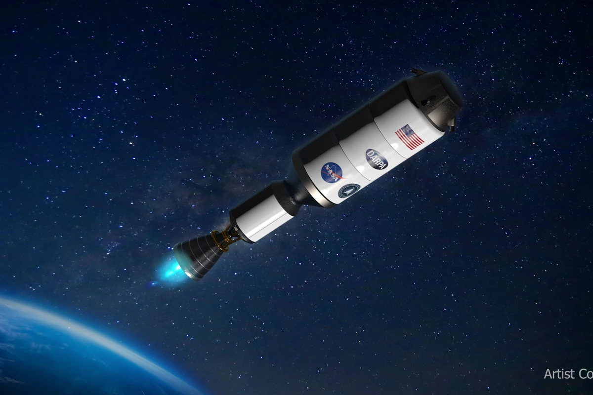 Artist's concept of a nuclear rocket engine in use