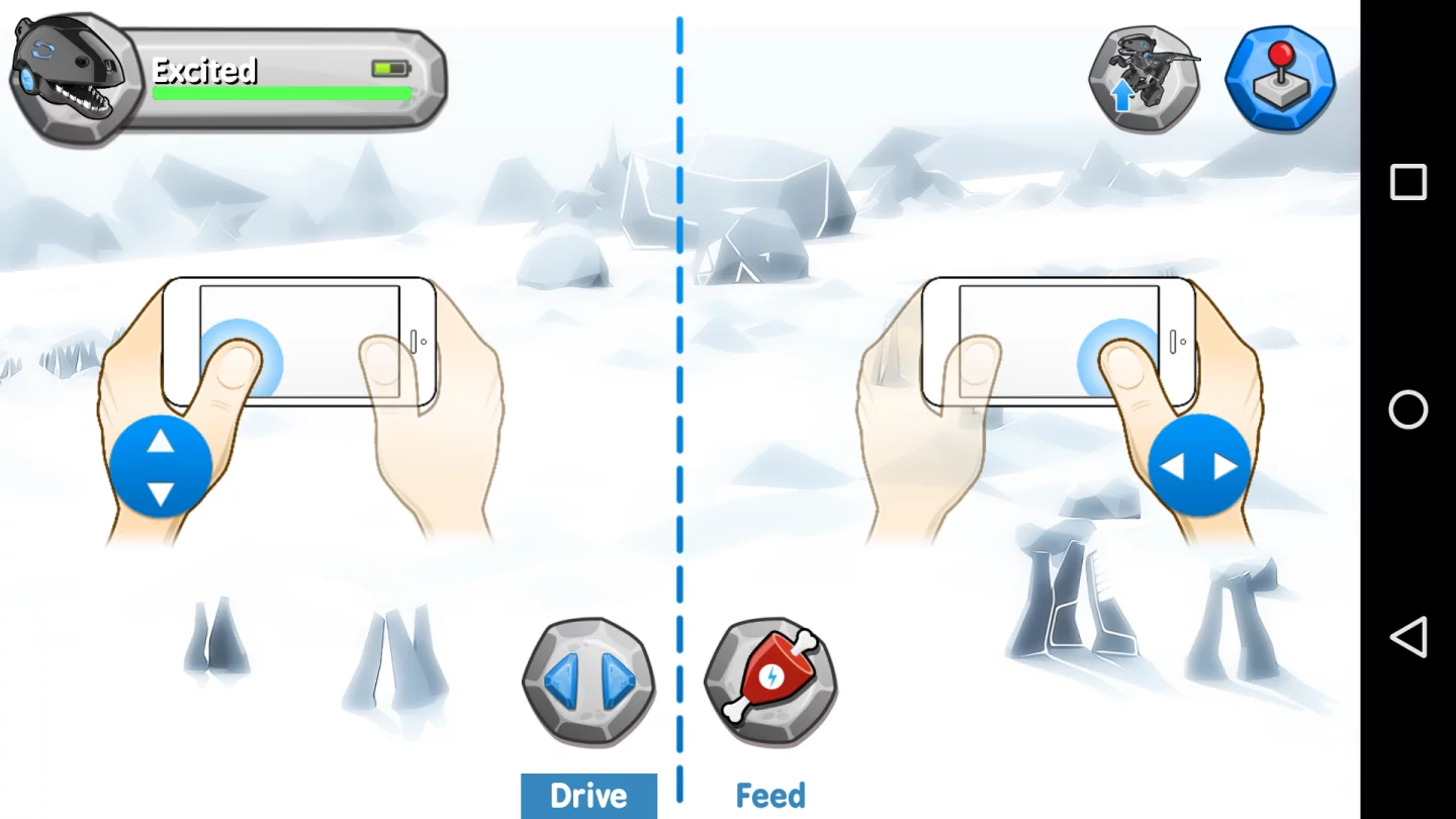 A screenshot from the MiPosaur app shows the virtual remote controls to pilot the dino
