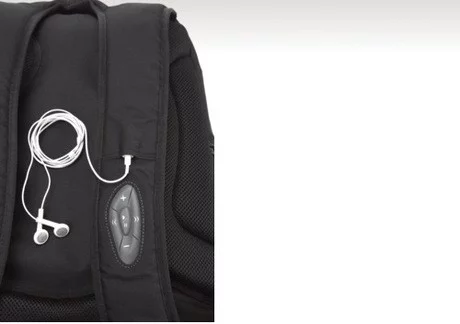 The BacPac Control notebook bag from Dicota has an iPod controller integrated into the shoulder strap