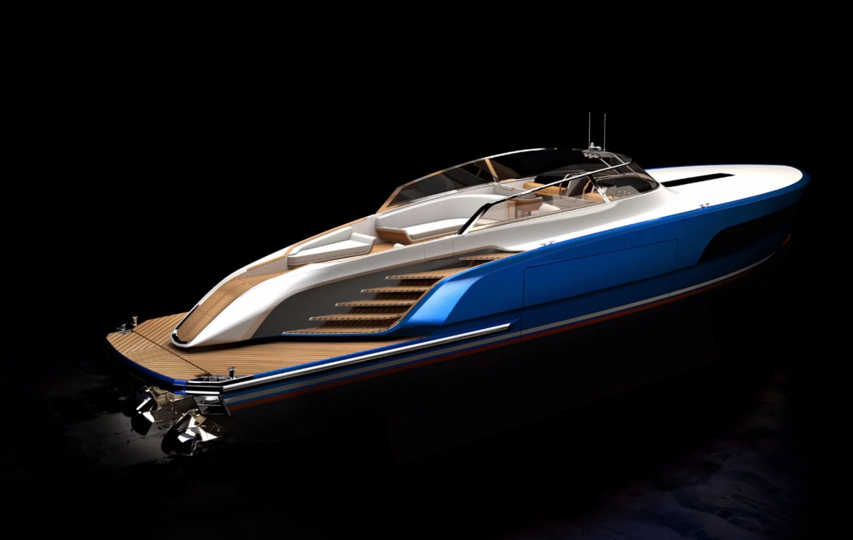 The stern superstructure is made of carbon composite