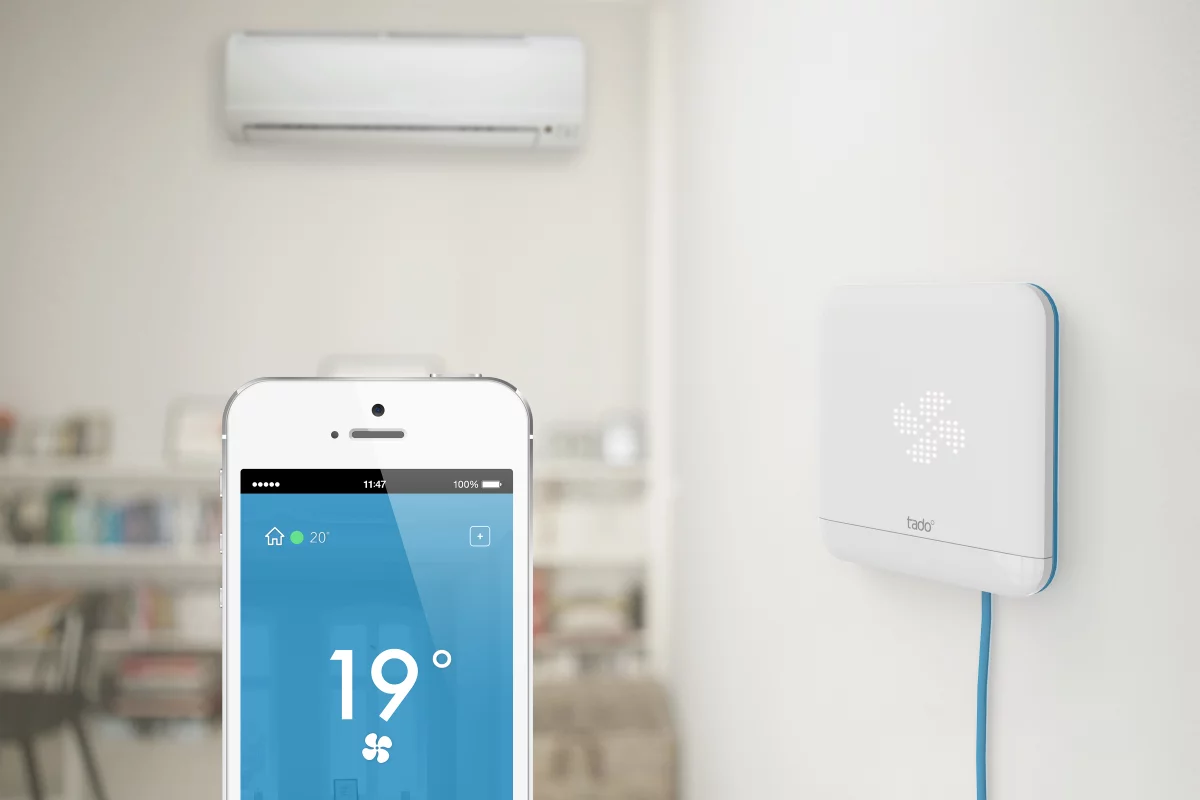 Tado Cooling is a WiFi-enabled unit that turns any air conditioning unit controlled via IR remote control into a smart device