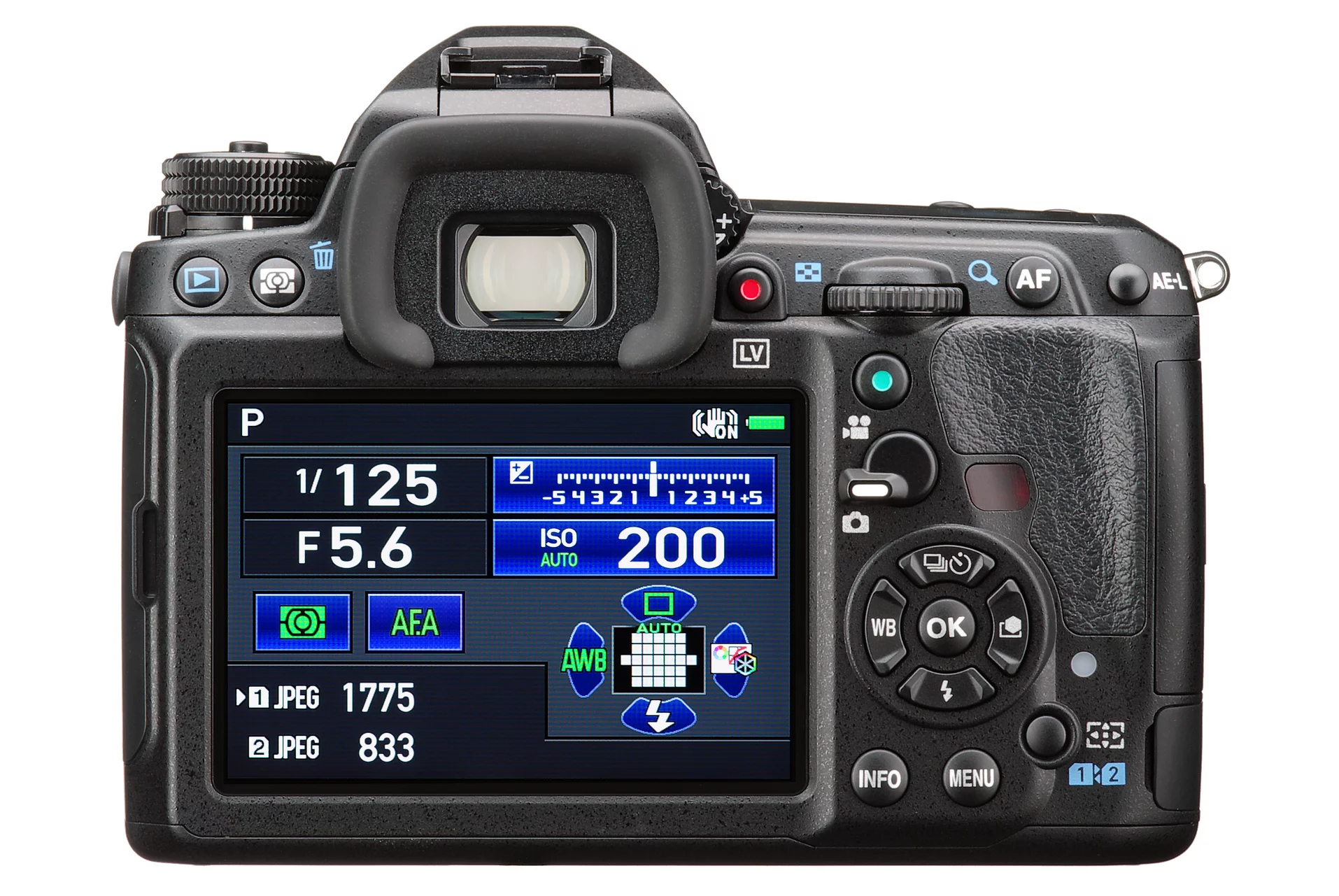 The rear screen on the Pentax K-3 II is a 3.2-inch LCD monitor with 1,037k dots