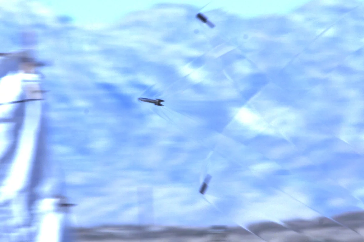 A high speed image of the hypersonic projectile shedding its sabot